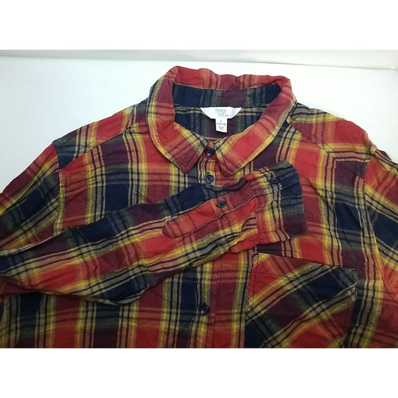 Time and Tru Womens Button Up Plaid Flannel Shirt Long Sleeve Large 12 - 14 - Picture 1 of 6